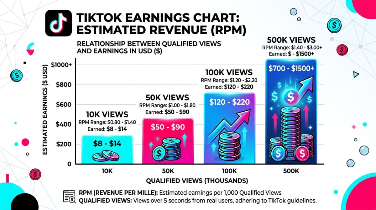 Quanto o TikTok paga por visualizações qualificadas.